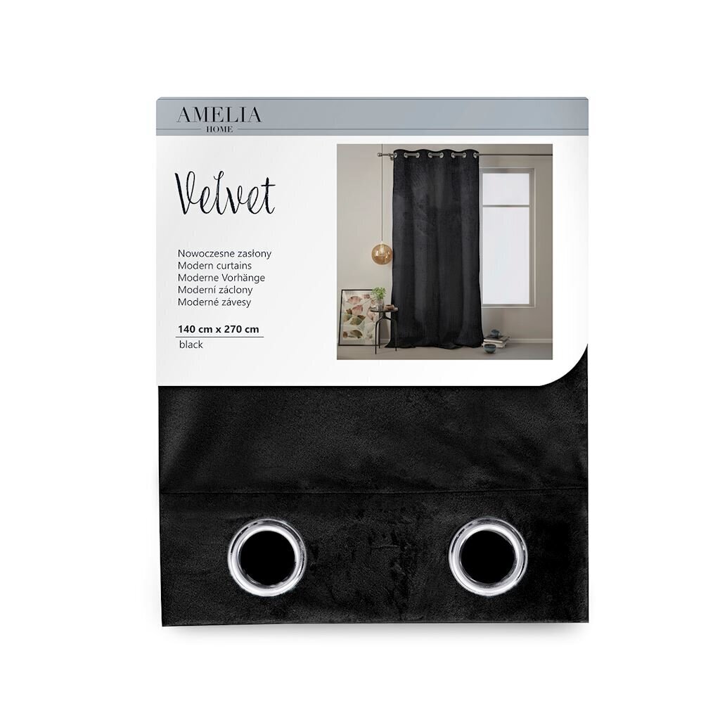 AmeliaHome Velvet -verho, musta 140x270 cm hinta ja tiedot | Verhot | hobbyhall.fi
