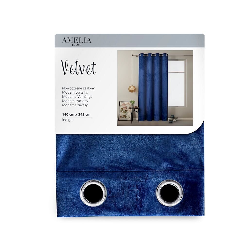 AmeliaHome Velvet -verho, sininen 140 x 245 cm hinta ja tiedot | Verhot | hobbyhall.fi