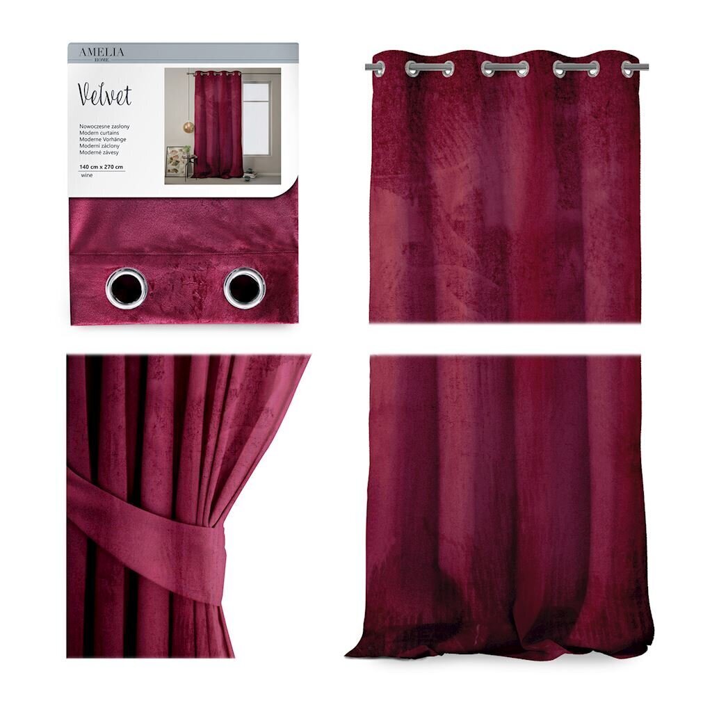 AmeliaHome Velvet -verho, viininpunainen hinta ja tiedot | Verhot | hobbyhall.fi