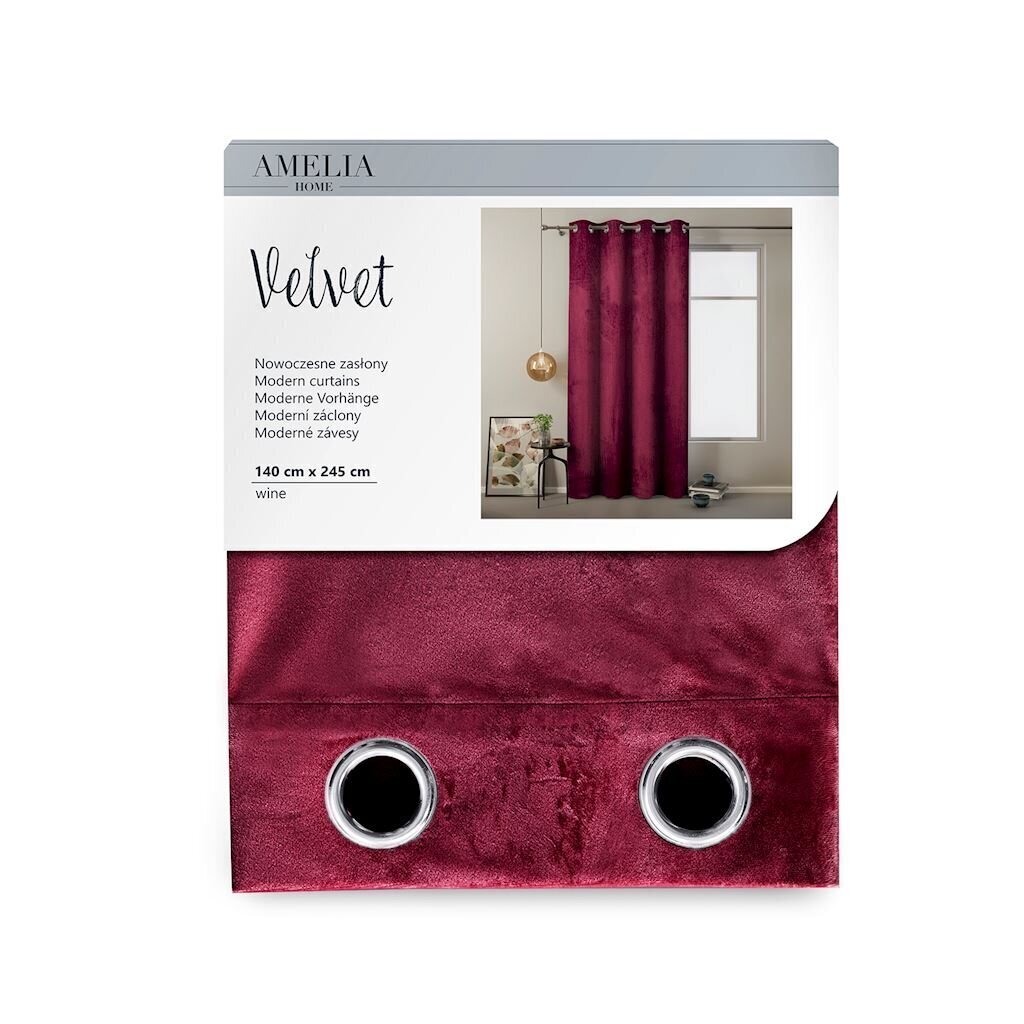 AmeliaHome Velvet -verho, viininpunainen 140 x 245 cm hinta ja tiedot | Verhot | hobbyhall.fi