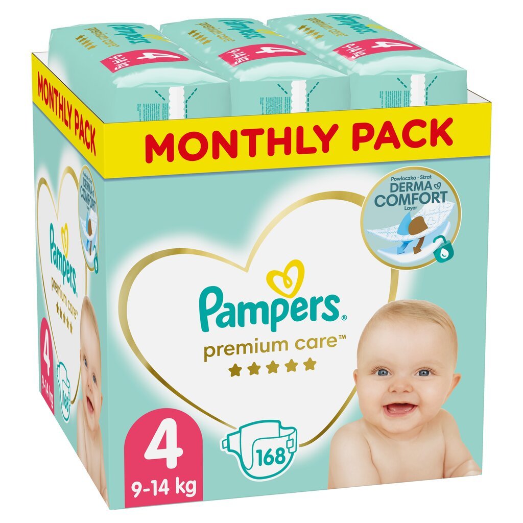 Vaipat PAMPERS Premium Monthly Pack 4 koko, 9-14 kg, 168 kpl hinta ja tiedot | Vaipat | hobbyhall.fi