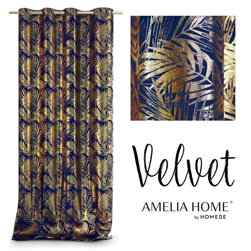 AmeliaHome - Verho, kultaiset lehdet, indigo, 140 cm x 245 cm, 1 kpl hinta ja tiedot | Verhot | hobbyhall.fi