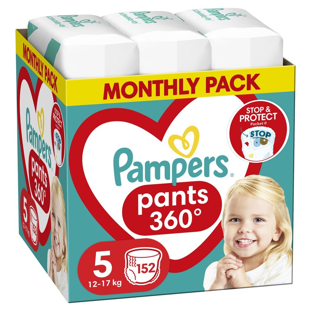 Housuvaipat PAMPERS Pants Monthly Pack, 5 koko, 12-17 kg, 152 kpl hinta ja tiedot | Vaipat | hobbyhall.fi
