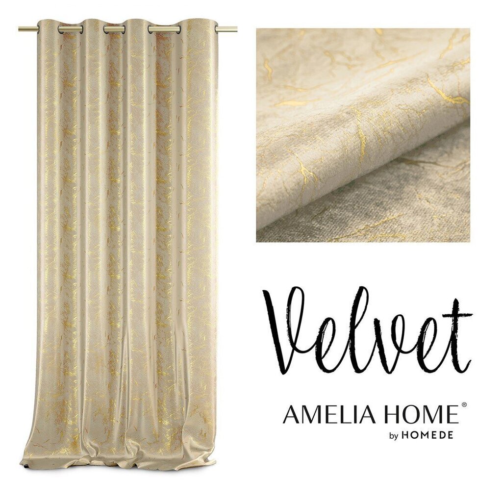 AmeliaHome Velvet -puolipimentävä verho, kerma, 140 x 270 cm hinta ja tiedot | Verhot | hobbyhall.fi