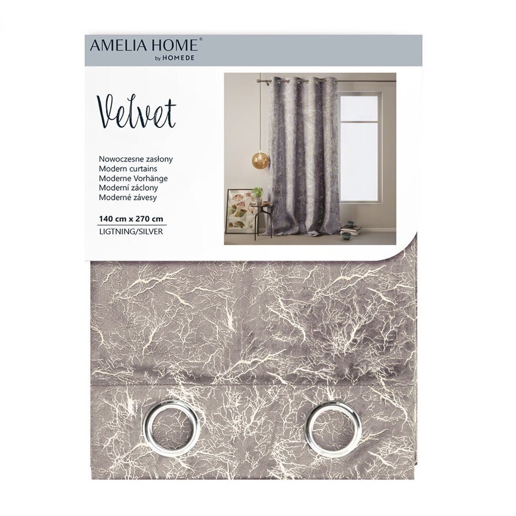 AmeliaHome Velvet -puolipimentävä verho, hopeanharmaa, 140 x 270 cm hinta ja tiedot | Verhot | hobbyhall.fi