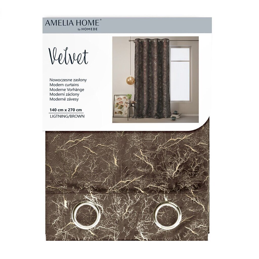 AmeliaHome Velvet -puolipimentävä verho, ruskea, 140 x 270 cm hinta ja tiedot | Verhot | hobbyhall.fi