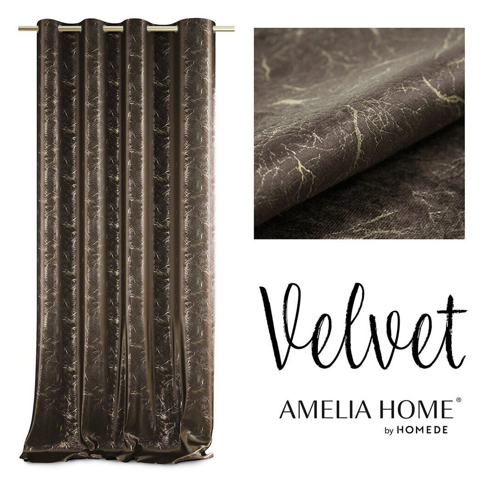 AmeliaHome Velvet -puolipimentävä verho, ruskea, 140 x 270 cm hinta ja tiedot | Verhot | hobbyhall.fi