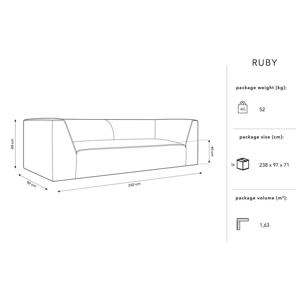 Sohva Micadoni Home Ruby, harmaa hinta ja tiedot | Sohvat ja vuodesohvat | hobbyhall.fi