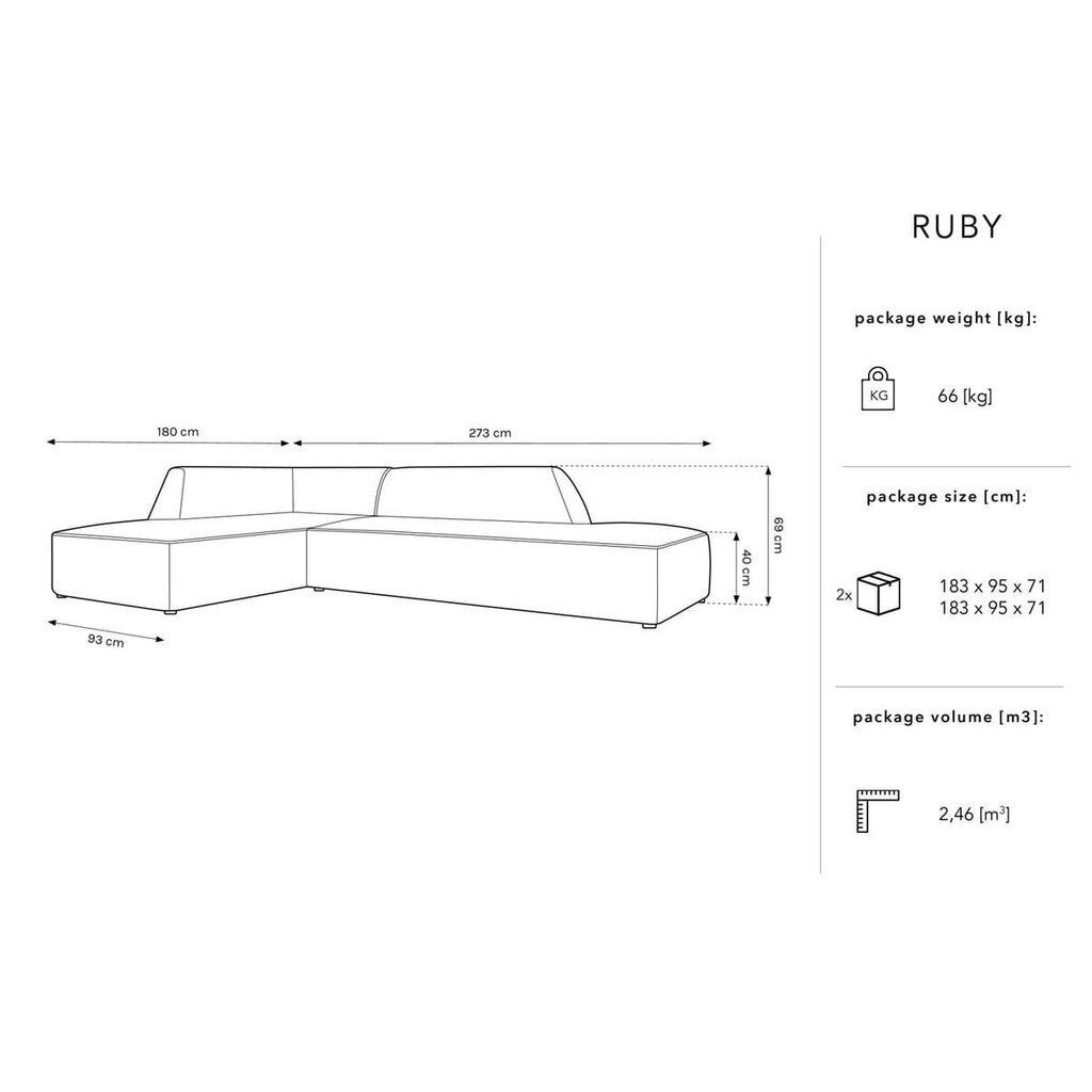 Pehmeä kulmasohva Micadoni Home Ruby, musta hinta ja tiedot | Kulmasohvat ja divaanisohvat | hobbyhall.fi