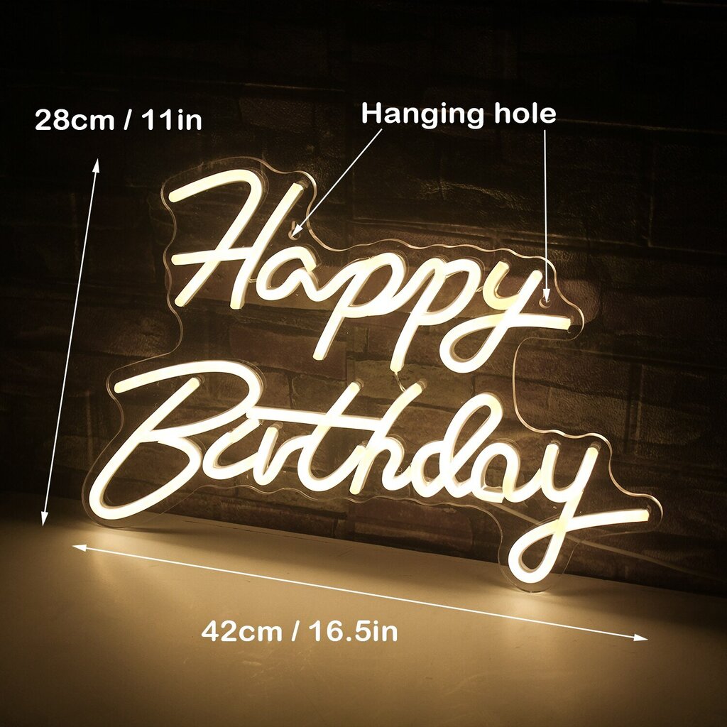 Neon-LED-teksti "Happy Birthday", 34x24 cm hinta ja tiedot | Sisustustuotteet | hobbyhall.fi