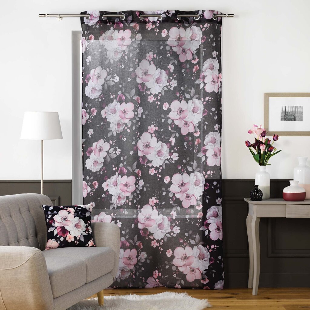 Velvet Flower -verho, musta-vaaleanpunainen, 140 x 280 cm hinta ja tiedot | Verhot | hobbyhall.fi