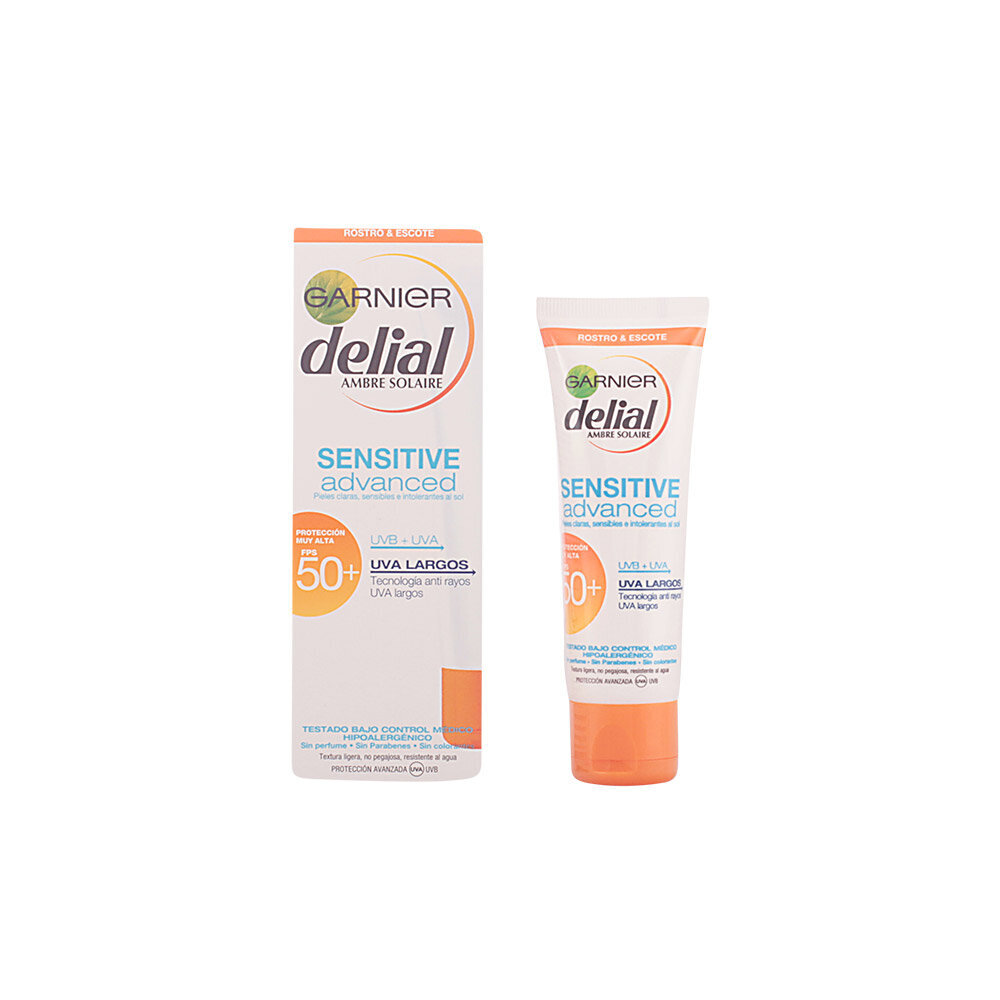 Garnier Delial Sensitive Spf50+ aurinkovoide, 50 ml hinta ja tiedot | Aurinkovoiteet | hobbyhall.fi