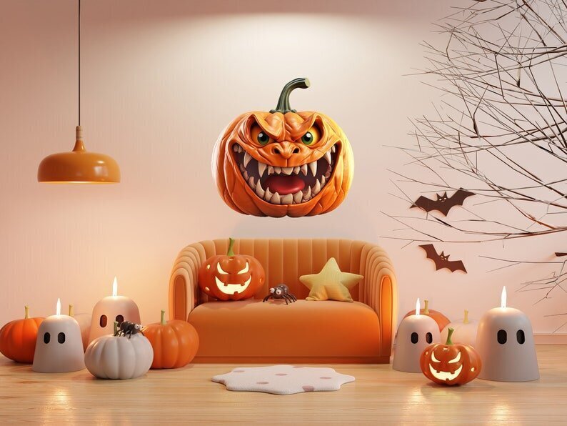Seinätarra 3D paha kurpitsa Halloween - 100 x 100 cm hinta ja tiedot | Sisustustarrat | hobbyhall.fi