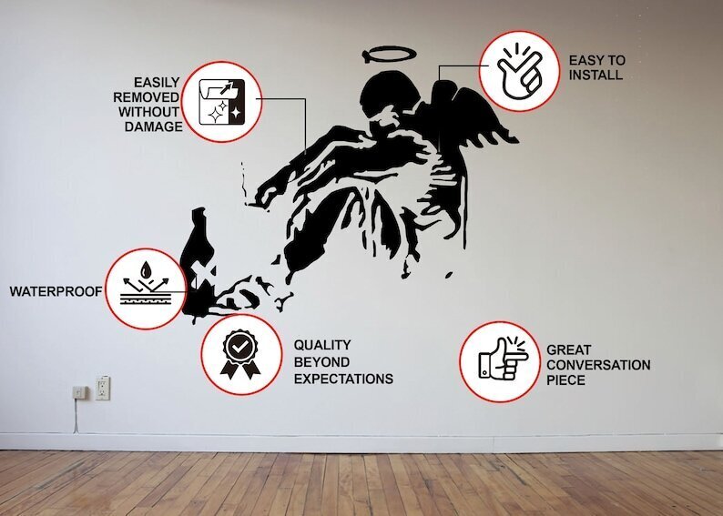 Seinätarra Banksy kaatunut enkeli graffiti - 100 x 80 cm hinta ja tiedot | Sisustustarrat | hobbyhall.fi