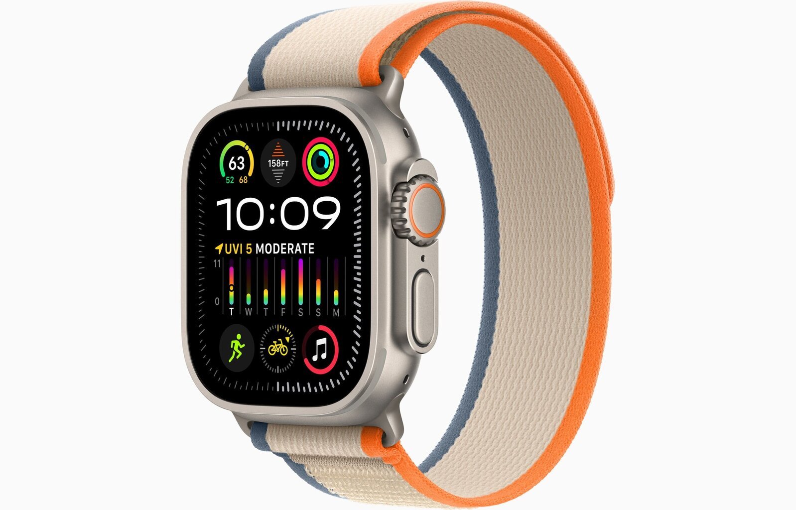 Apple Watch Ultra 2 GPS + Cellular, 49mm Titanium Case with Orange/Beige Trail Loop - S/M MRF13UL/A hinta ja tiedot | Älykellot | hobbyhall.fi