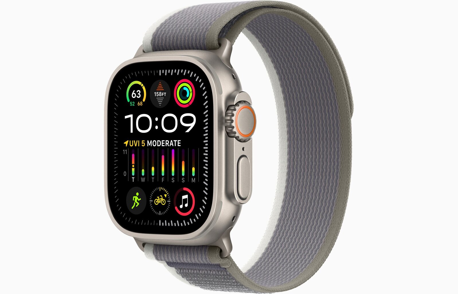 Apple Watch Ultra 2 GPS + Cellular, 49mm Titanium Case with Green/Grey Trail Loop - M/L MRF43EL/A hinta ja tiedot | Älykellot | hobbyhall.fi