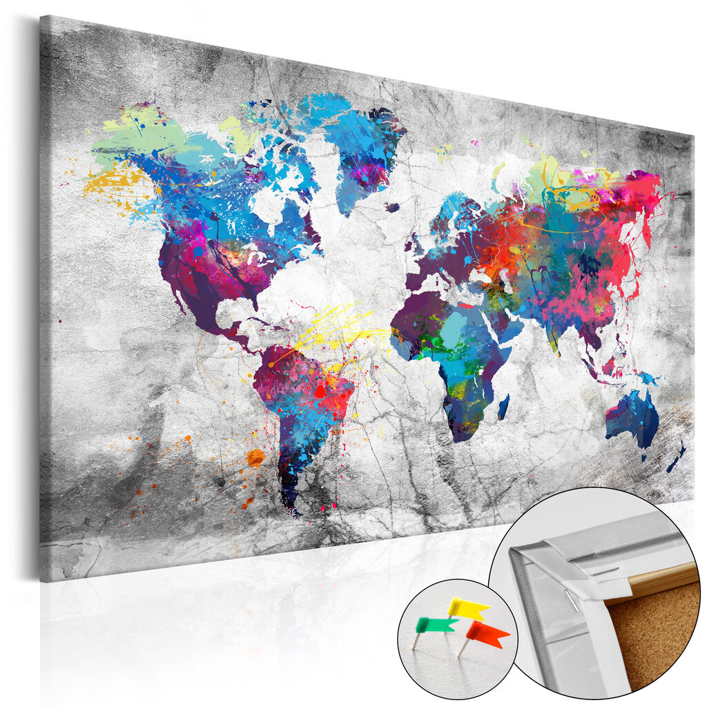 Korkkitaulu - World Map: Grey Style [Cork Map] hinta ja tiedot | Taulut | hobbyhall.fi