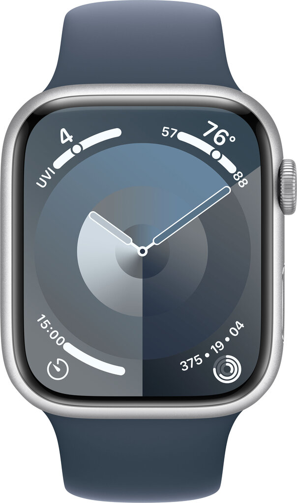 Apple Watch Series 9 GPS 41mm Silver Aluminium Case with Storm Blue Sport Band - S/M MR903ET/A hinta ja tiedot | Älykellot | hobbyhall.fi