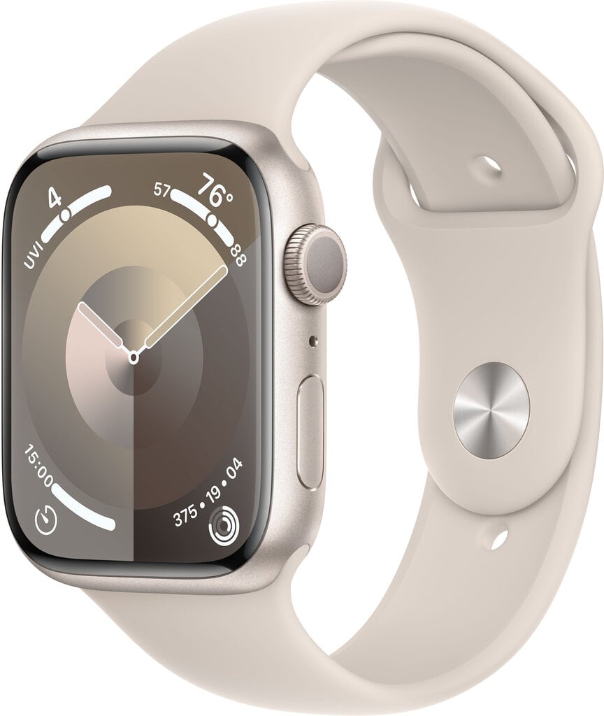 Apple Watch Series 9 GPS 45mm Starlight Aluminium Case with Starlight Sport Band - M/L - MR973ET/A hinta ja tiedot | Älykellot | hobbyhall.fi