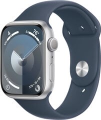 Apple Watch Series 9 GPS 45mm Silver Aluminium Case with Storm Blue Sport Band - M/L - MR9E3ET/A hinta ja tiedot | Älykellot | hobbyhall.fi