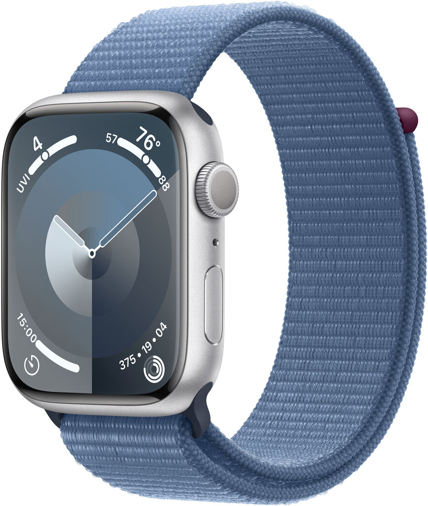 Apple Watch Series 9 GPS 45mm Silver Aluminium Case with Winter Blue Sport Loop MR9F3ET/A hinta ja tiedot | Älykellot | hobbyhall.fi