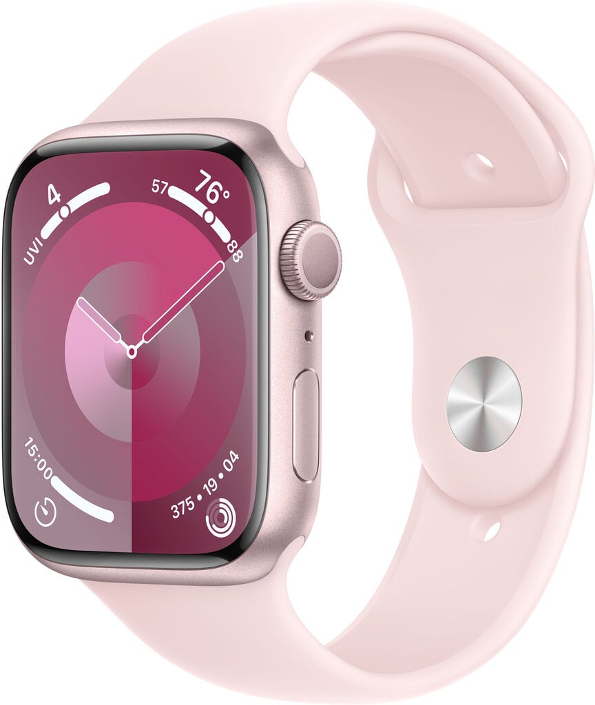 Apple Watch Series 9 GPS 45mm Pink Aluminium Case with Light Pink Sport Band - M/L MR9H3ET/A hinta ja tiedot | Älykellot | hobbyhall.fi