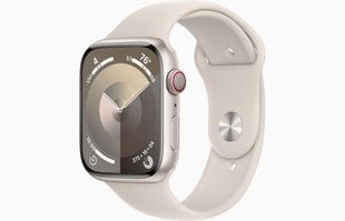 Apple Watch Series 9 GPS + Cellular 41mm Starlight Aluminium Case with Starlight Sport Band - S/M MRHN3ET/A hinta ja tiedot | Älykellot | hobbyhall.fi
