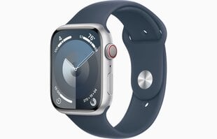 Apple Watch Series 9 GPS + Cellular 45mm Silver Aluminium Case with Storm Blue Sport Band - M/L MRMH3ET/A hinta ja tiedot | Älykellot | hobbyhall.fi