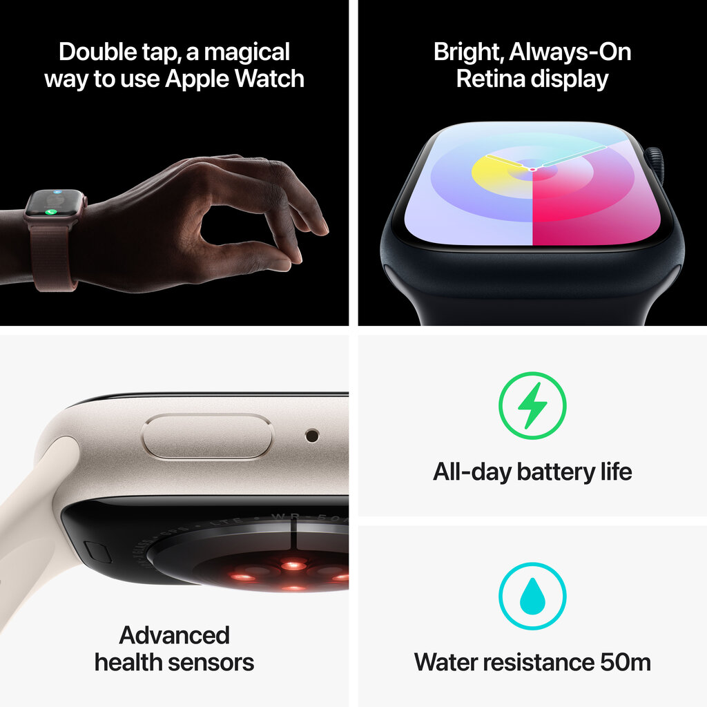Apple Watch Series 9 GPS + Cellular 45mm Pink Aluminium Case with Light Pink Sport Loop MRMM3ET/A hinta ja tiedot | Älykellot | hobbyhall.fi