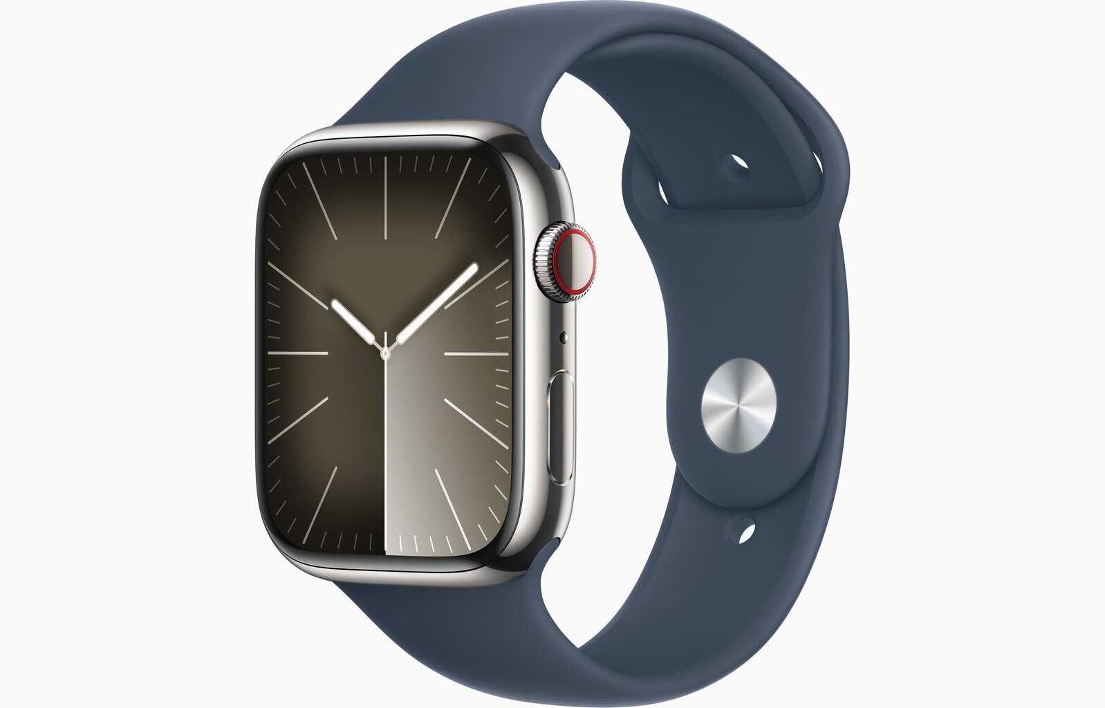 Apple Watch Series 9 GPS + Cellular 45mm Silver Stainless Steel Case with Storm Blue Sport Band - M/L MRMP3ET/A hinta ja tiedot | Älykellot | hobbyhall.fi
