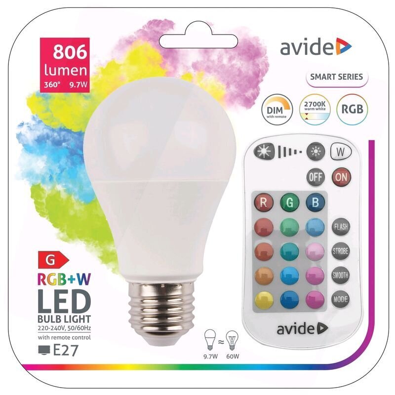 LED-lamppu Avide RGB E27 9,7W 806lm hinta ja tiedot | Lamput | hobbyhall.fi