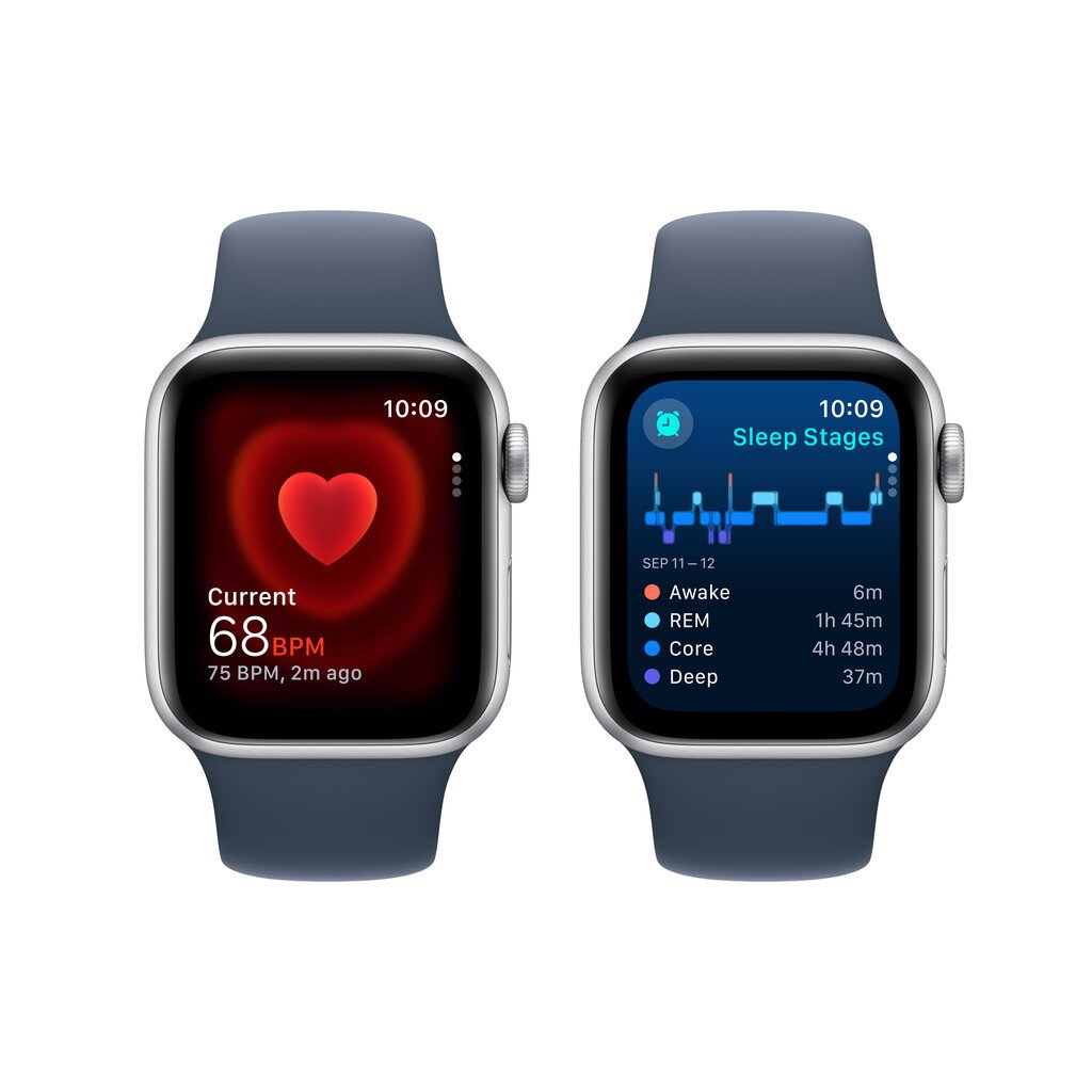 Apple Watch SE GPS + Cellular 40mm Silver Aluminium Case with Storm Blue Sport Band - S/M - MRGJ3ET/A hinta ja tiedot | Älykellot | hobbyhall.fi