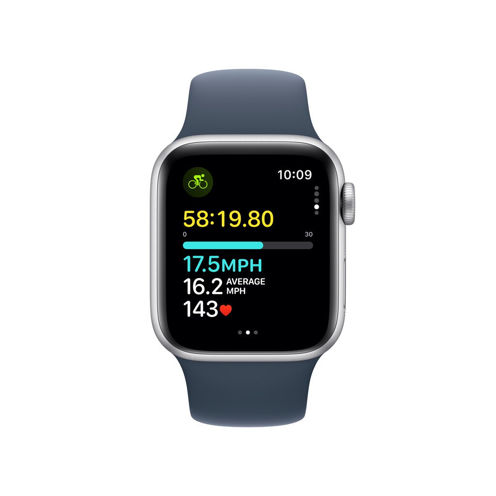 Apple Watch SE GPS + Cellular 40mm Silver Aluminium Case with Storm Blue Sport Band - S/M - MRGJ3ET/A hinta ja tiedot | Älykellot | hobbyhall.fi