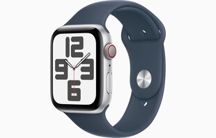 Apple Watch SE GPS + Cellular 44mm Silver Aluminium Case with Storm Blue Sport Band - M/L - MRHJ3ET/A hinta ja tiedot | Älykellot | hobbyhall.fi