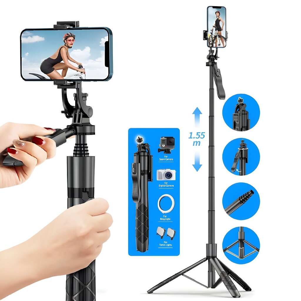 360 asteen panoraama selfie-tikku kaukosäätimellä ja jalustalla, Livman L16 (selfie stick) hinta ja tiedot | Selfie-tikut ja -telineet | hobbyhall.fi
