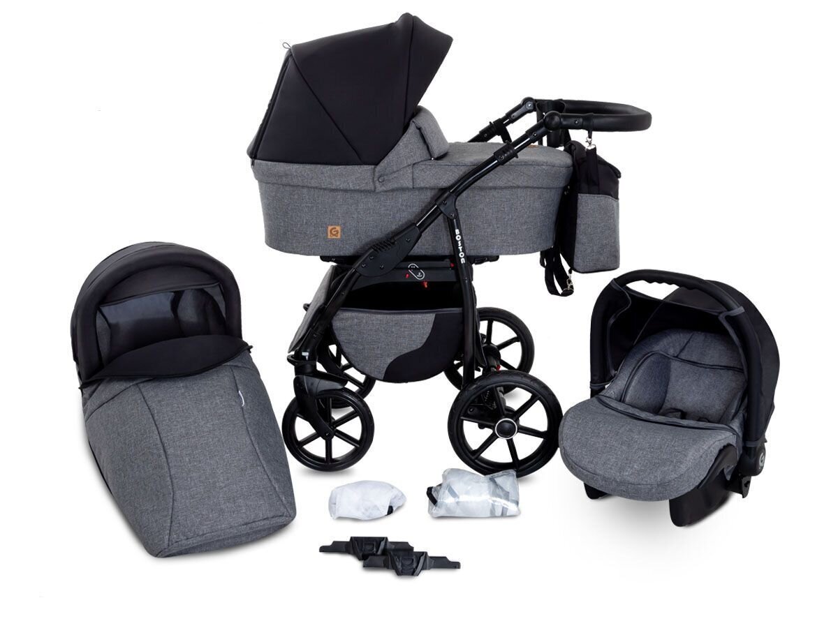 Yhdistelmävaunut 3-In-1 ElmaPram Boston harmaa hinta ja tiedot | Vaunut ja rattaat | hobbyhall.fi