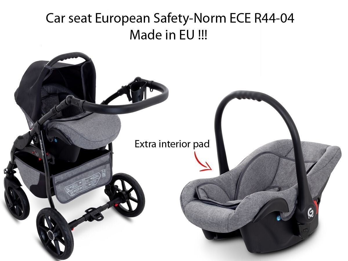 Yhdistelmävaunut 3-In-1 ElmaPram Boston harmaa hinta ja tiedot | Vaunut ja rattaat | hobbyhall.fi