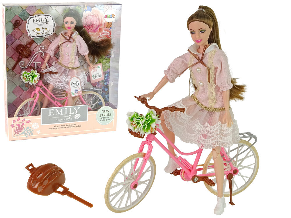 Emily-nukke vaaleanpunainen polkupyörä ja kypärä hinta ja tiedot | Tyttöjen lelut | hobbyhall.fi
