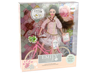 Emily-nukke vaaleanpunainen polkupyörä ja kypärä hinta ja tiedot | Tyttöjen lelut | hobbyhall.fi