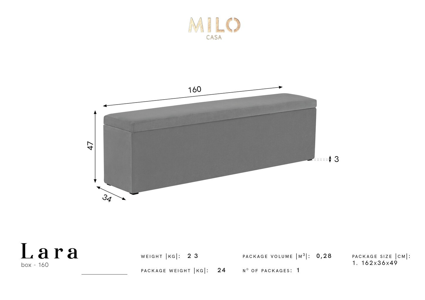 Rahi säilytyslaatikolla Milo Casa Lara 160, harmaa hinta ja tiedot | Säkkituolit, rahit ja penkit | hobbyhall.fi