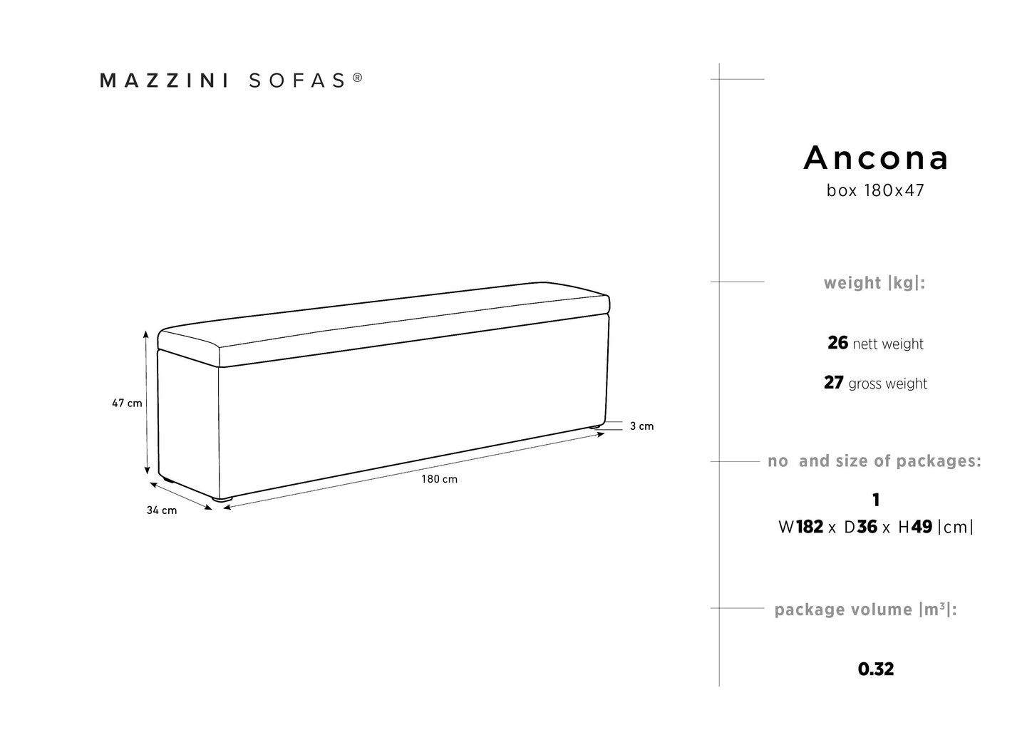 Rahi säilytyslaatikolla Mazzini Sofas Ancona 180, tummanharmaa hinta ja tiedot | Säkkituolit, rahit ja penkit | hobbyhall.fi