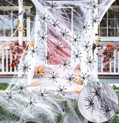 Halloween koristeverkko valkoinen, 200 grammaa, 4 mustaa hämähäkkiä hinta ja tiedot | PartyPal Lahjat ja juhlatarvikkeet | hobbyhall.fi