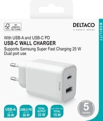 DELTACO USB-seinälaturi, USBC-AC145 hinta ja tiedot | Puhelimen laturit | hobbyhall.fi