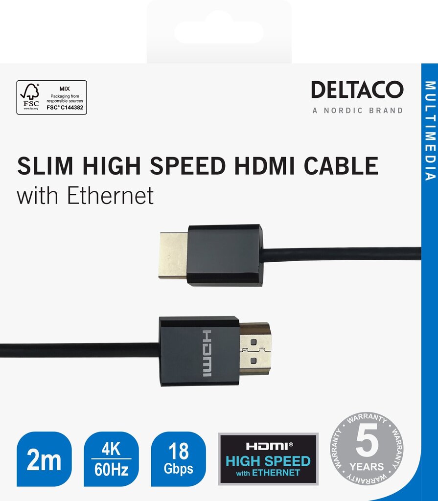 Deltaco, HDMI - HDMI, 2m hinta ja tiedot | Kaapelit ja adapterit | hobbyhall.fi