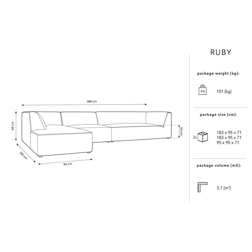 Pehmeä kulmasohva Micadoni Home Ruby, harmaa hinta ja tiedot | Kulmasohvat ja divaanisohvat | hobbyhall.fi