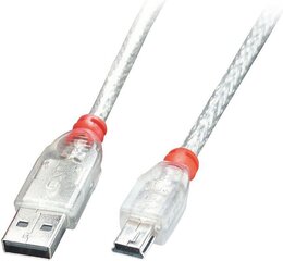 Lindy kaapeli USB2 A - MINI-B 0,5 M / läpinäkyvä 41781 LINDY hinta ja tiedot | Puhelinkaapelit | hobbyhall.fi