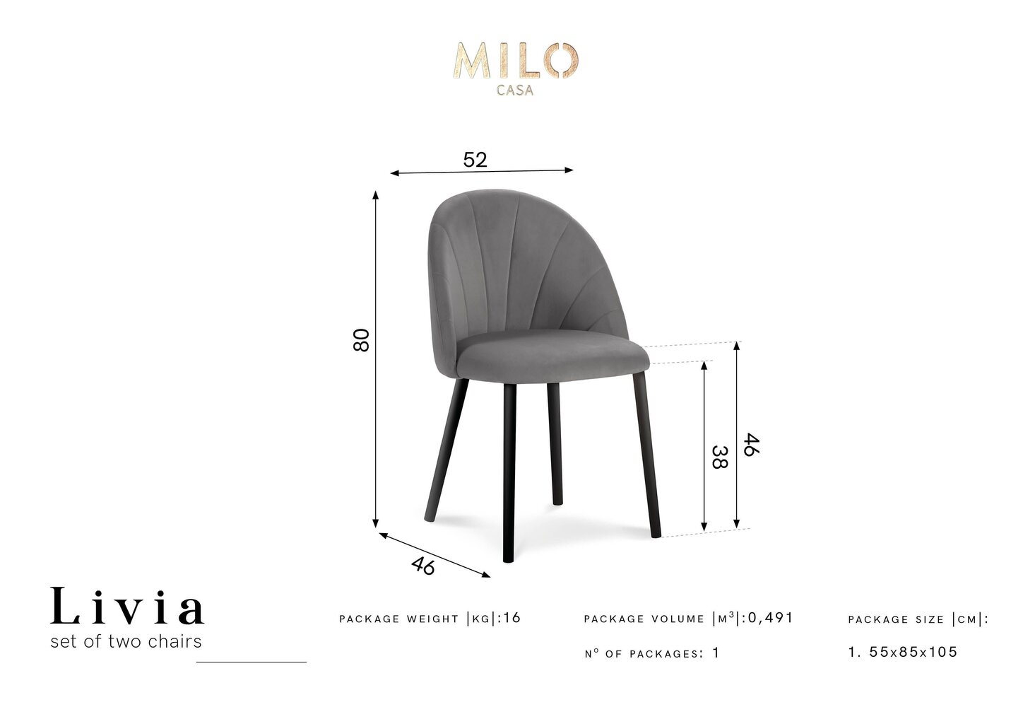 2 tuolin setti Milo Casa Livia, beige hinta ja tiedot | Ruokapöydän tuolit | hobbyhall.fi