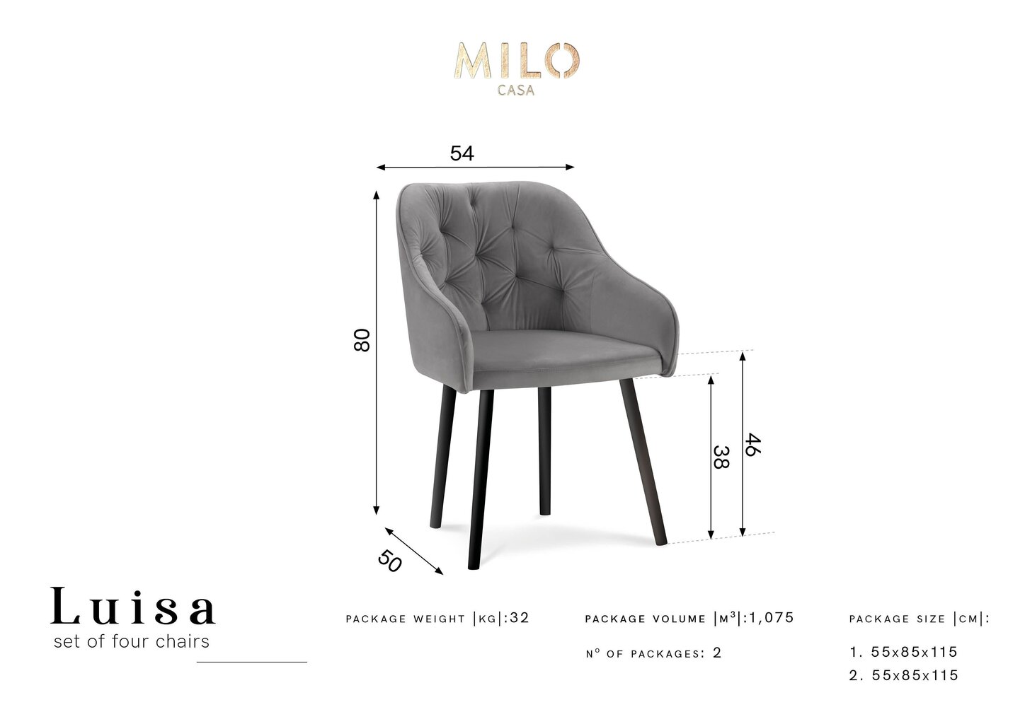 4 tuolin setti Milo Casa Luisa, tummanharmaa hinta ja tiedot | Ruokapöydän tuolit | hobbyhall.fi