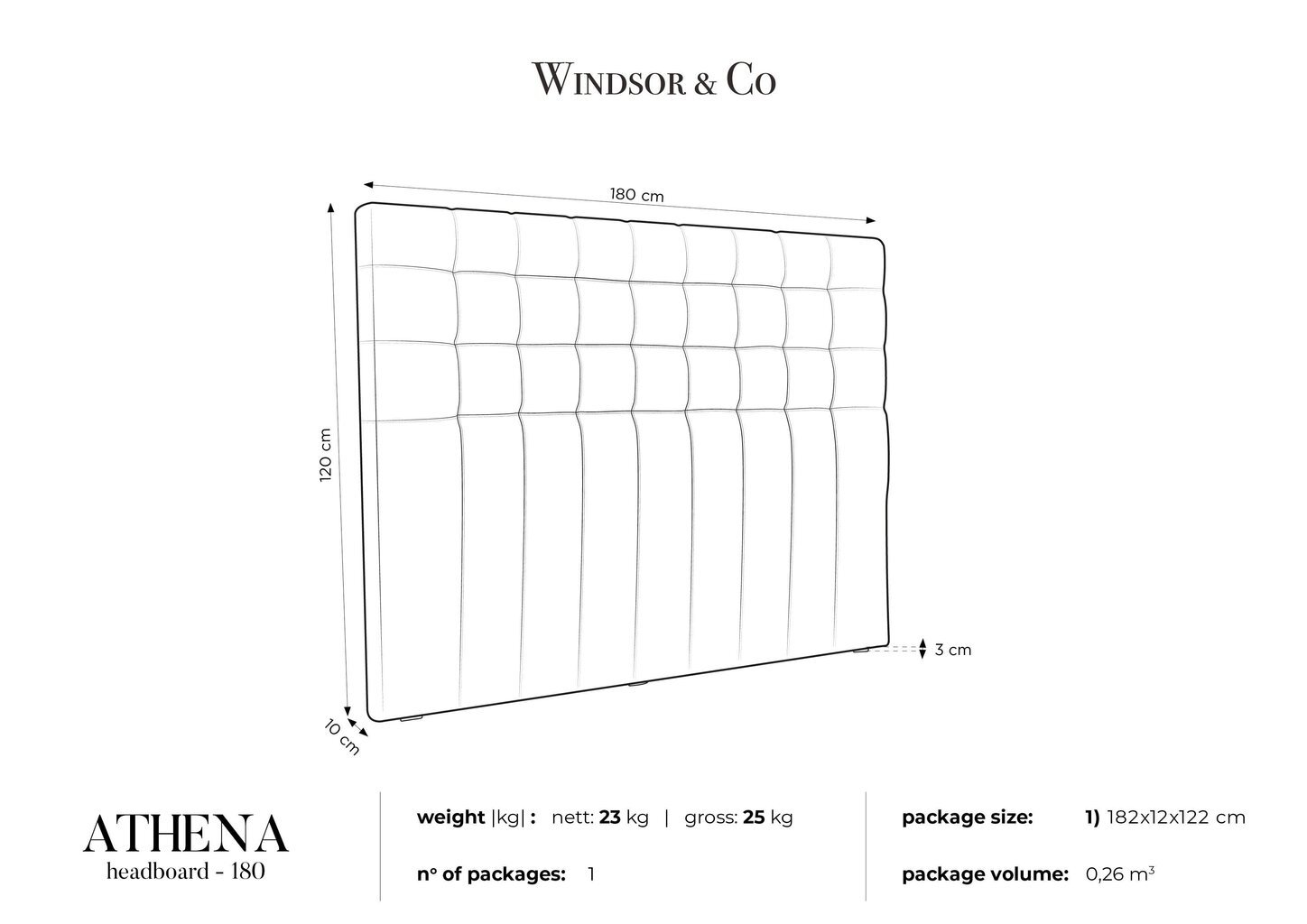 Sängynpääty Windsor and Co Athena 180 cm, beige hinta ja tiedot | Sängyt | hobbyhall.fi