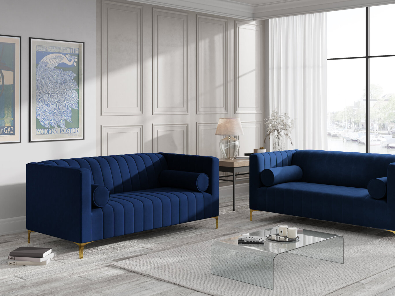 Kahden istuttava sohva Kooko Home Tutti, sininen/kulta hinta ja tiedot | Sohvat ja vuodesohvat | hobbyhall.fi